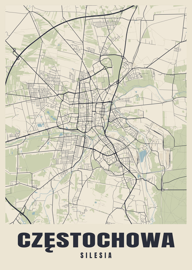 Częstochowa Street Map Poster