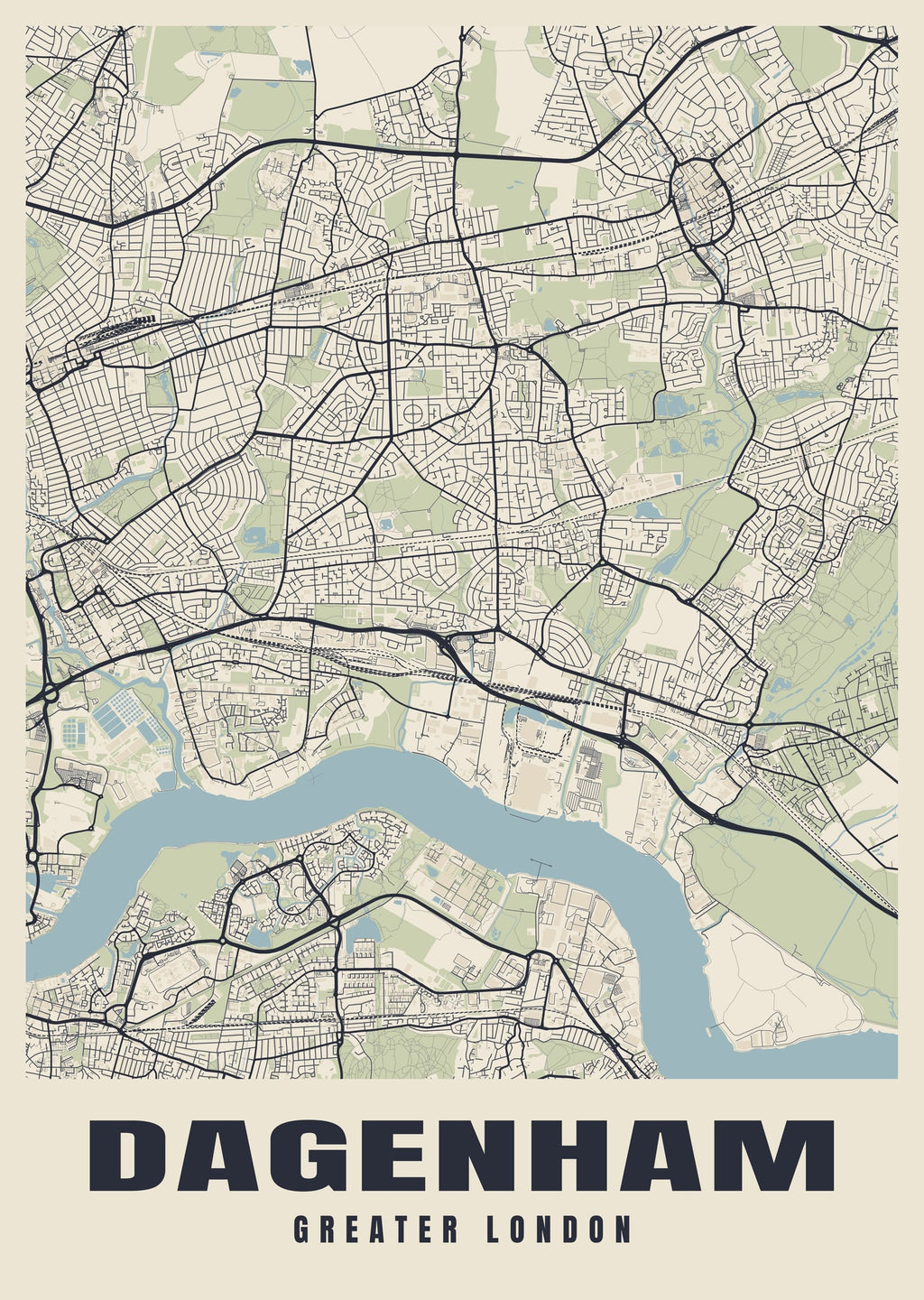 Street map poster of Dagenham, Greater London