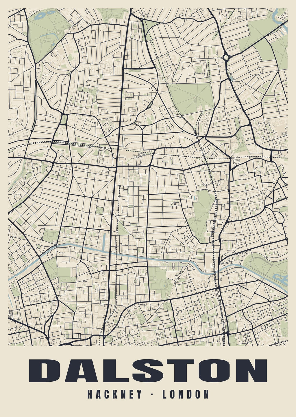 Heritage street map poster of Dalston, Hackney, London