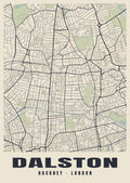 Heritage street map poster of Dalston, Hackney, London