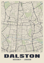 Heritage street map poster of Dalston, Hackney, London