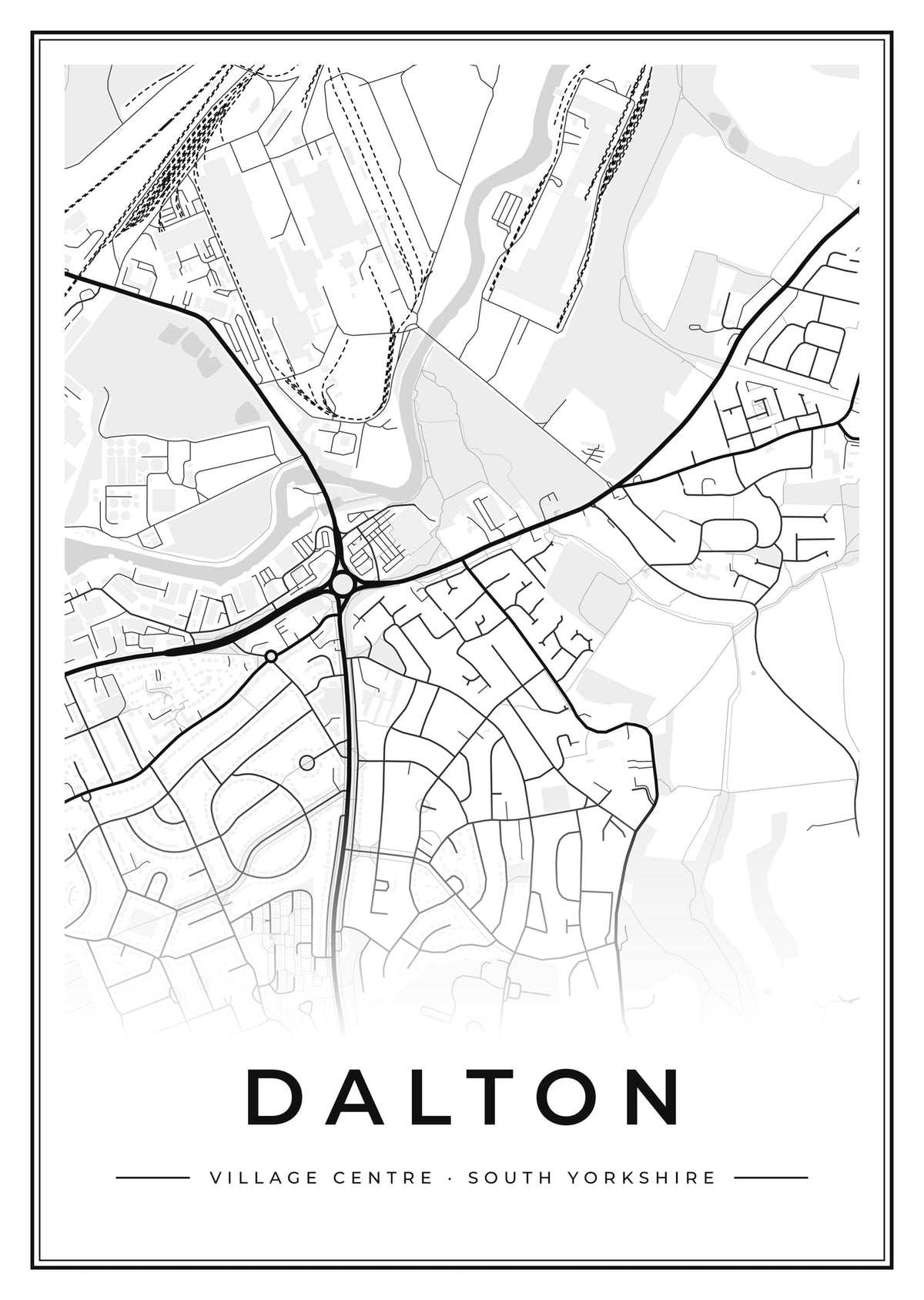Street map poster of Dalton village centre, South Yorkshire