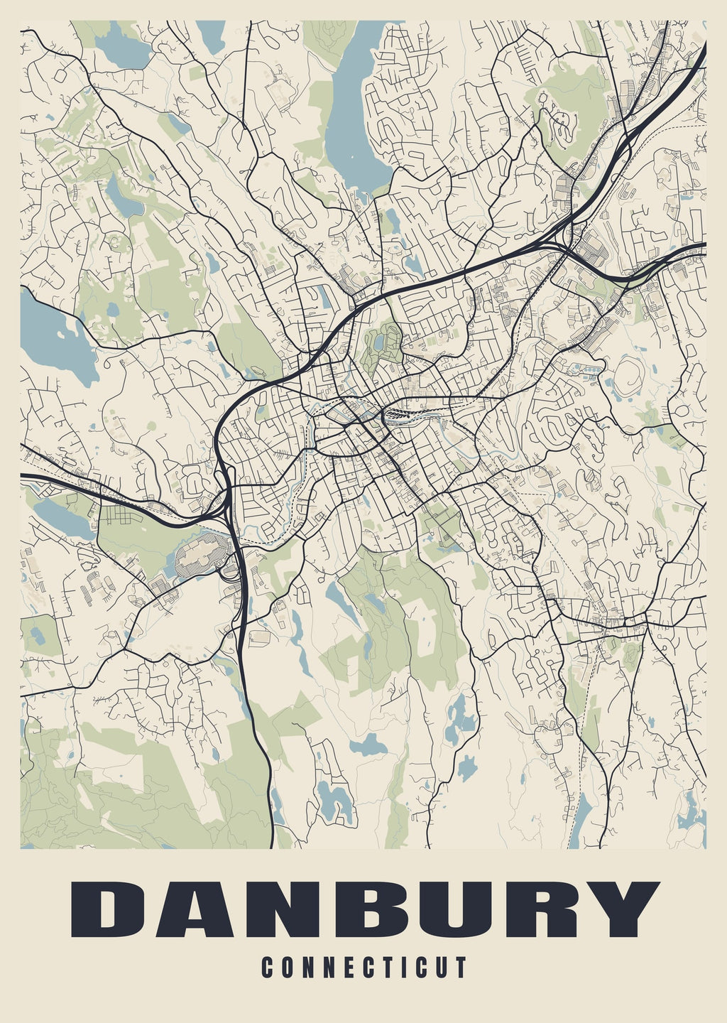Street map poster of Danbury, Connecticut