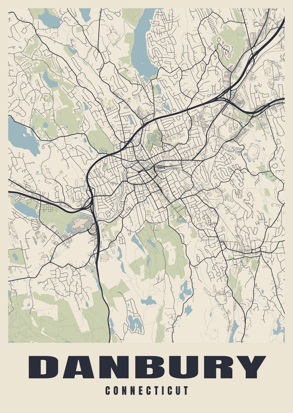 Street map poster of Danbury, Connecticut