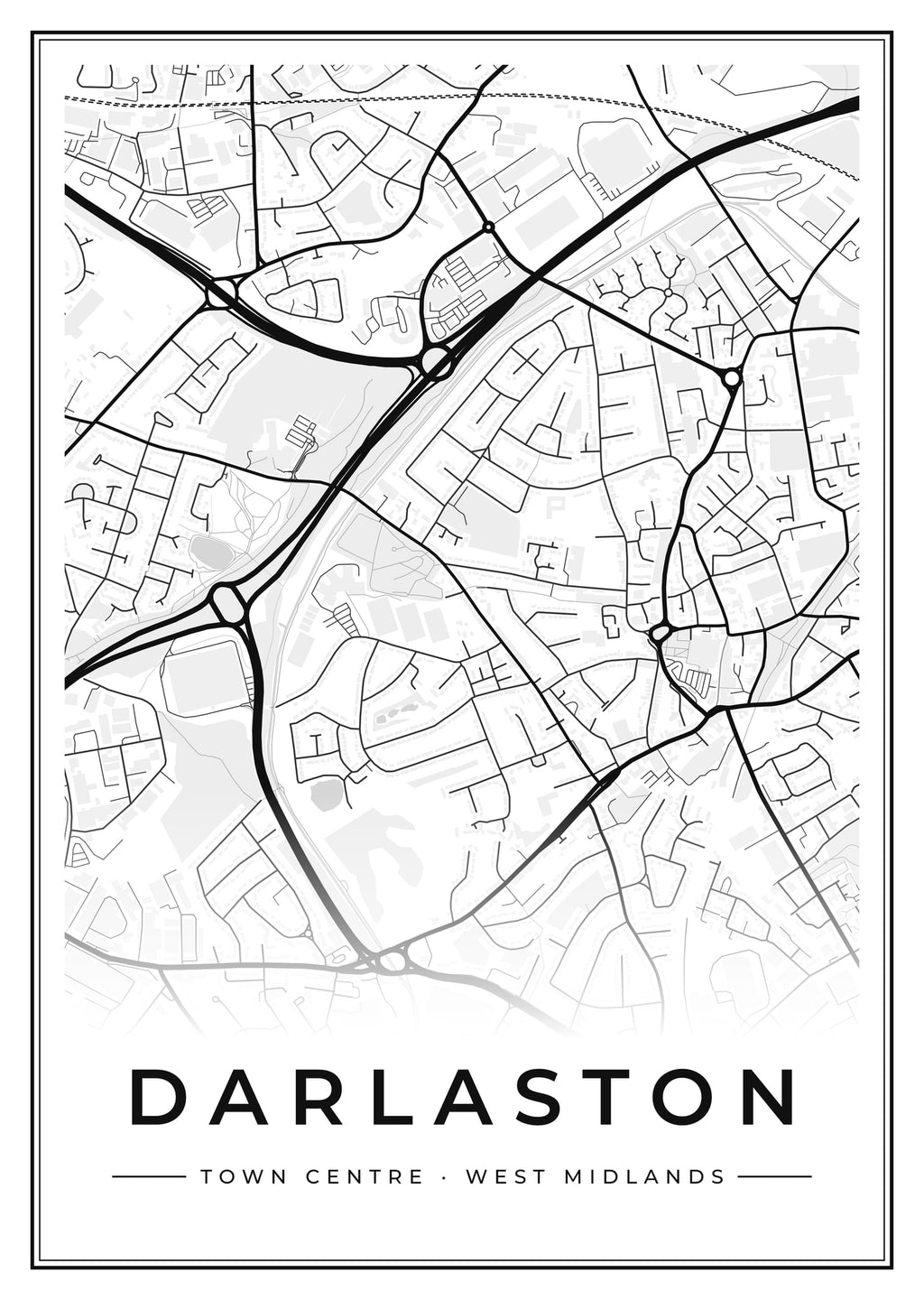 Street map poster of Darlaston town centre, West Midlands