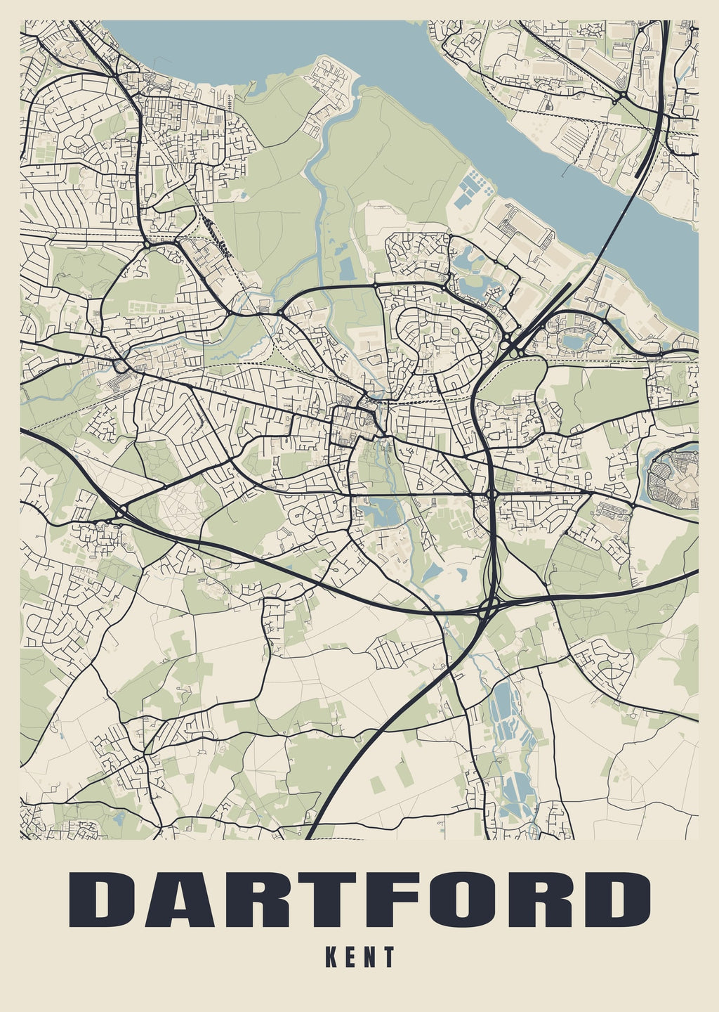 Street map poster of Dartford, Kent