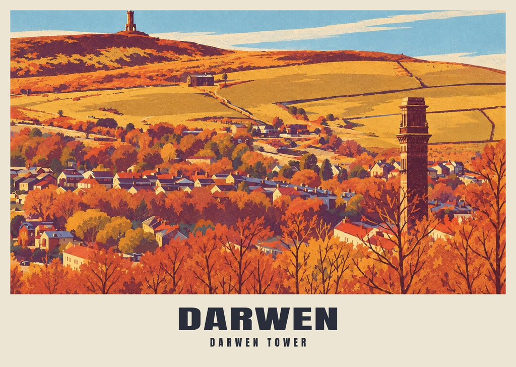 Darwen Tower poster, Retro Railway style