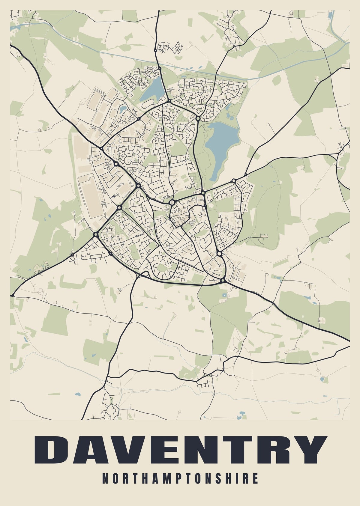 Street map poster of Daventry, Northamptonshire