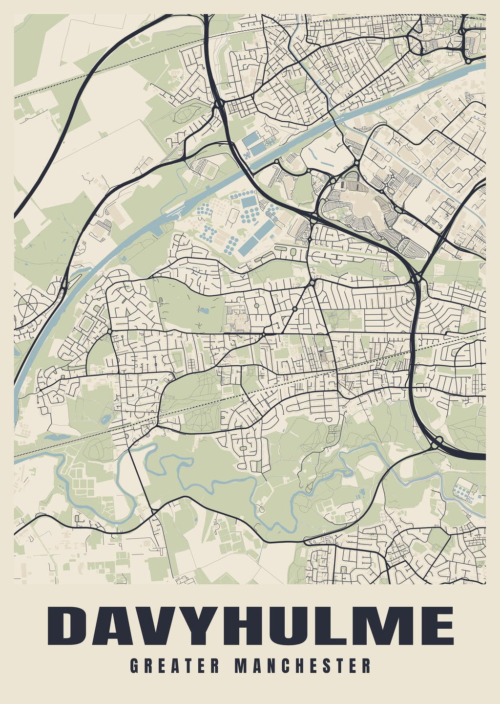 Street map poster of Davyhulme, Greater Manchester