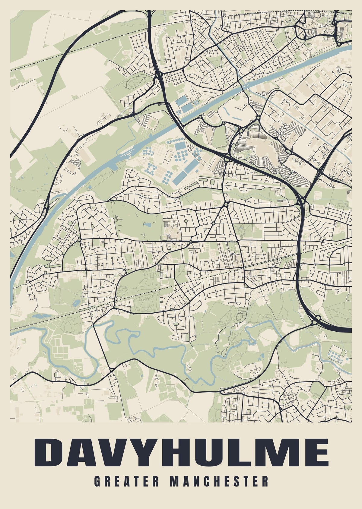 Street map poster of Davyhulme, Greater Manchester