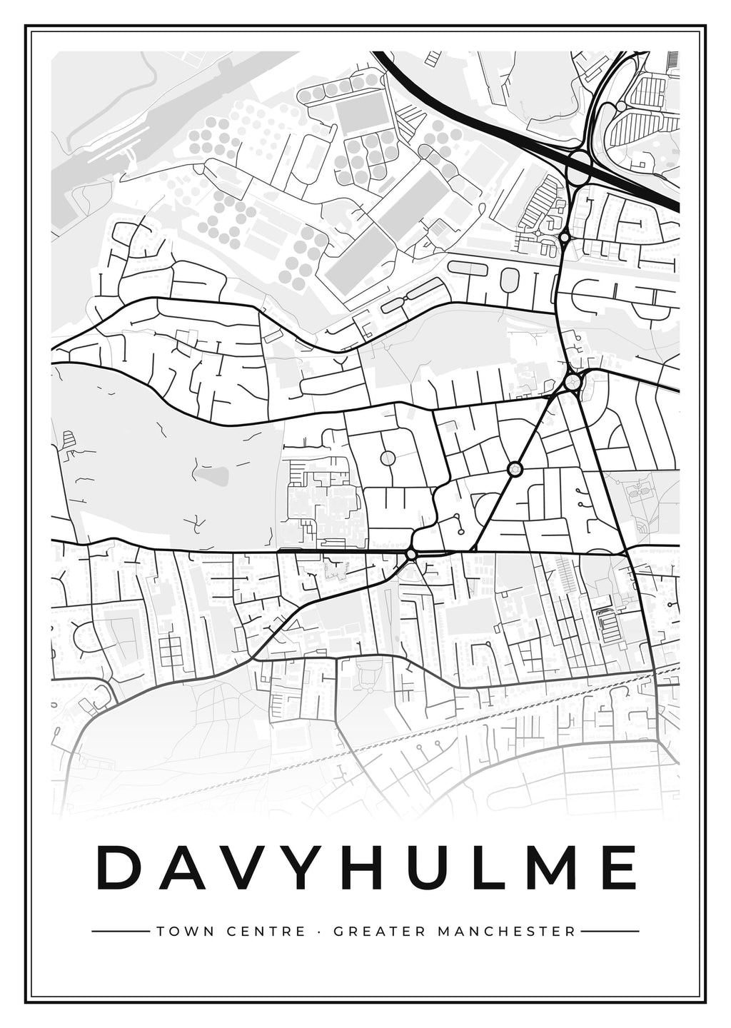 Street map poster of Davyhulme town centre, Greater Manchester
