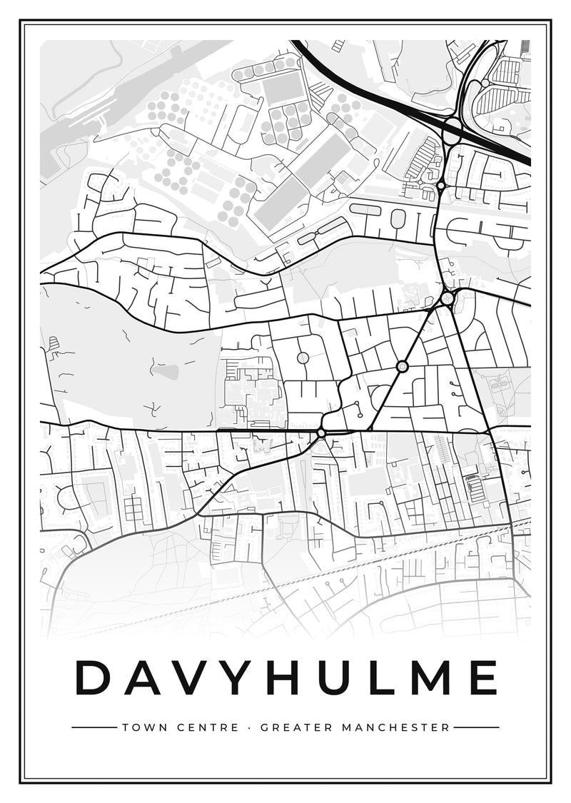 Davyhulme Town Centre Street Map Poster