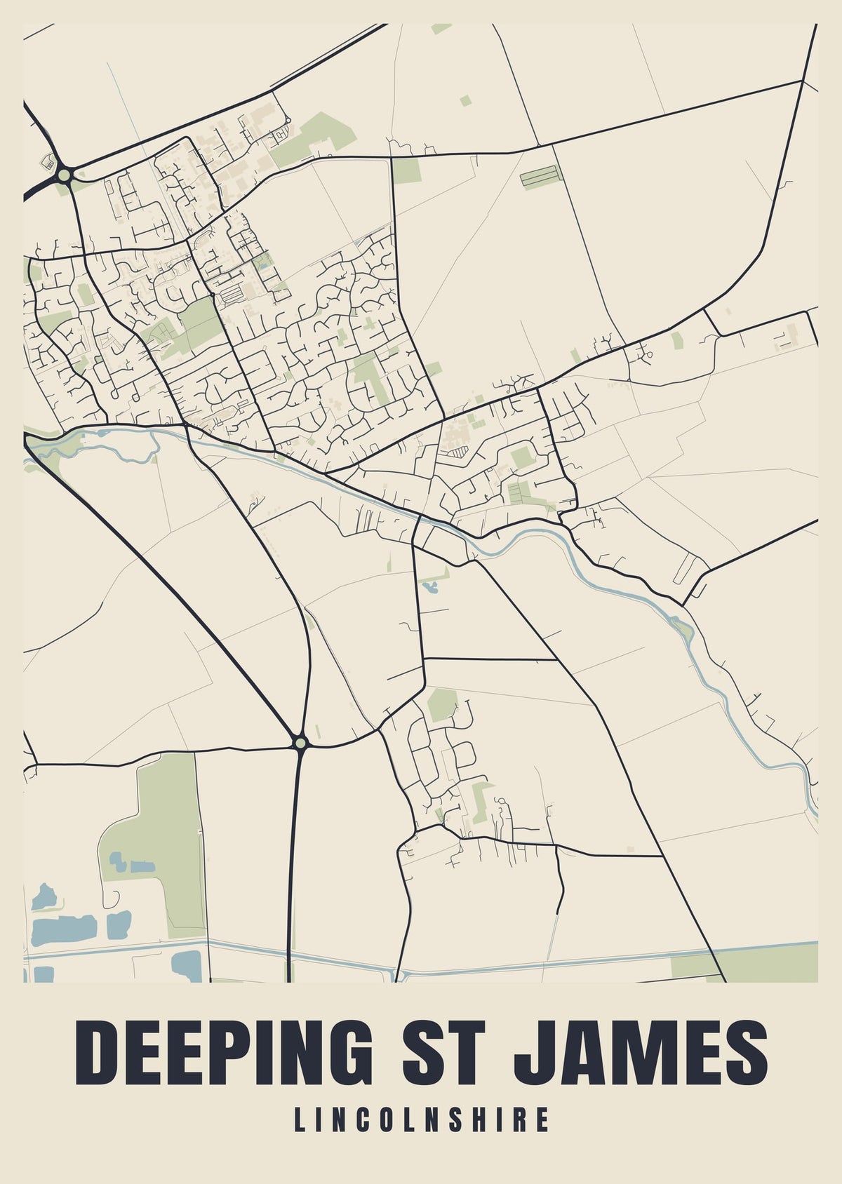 Street map poster of Deeping St James, Lincolnshire