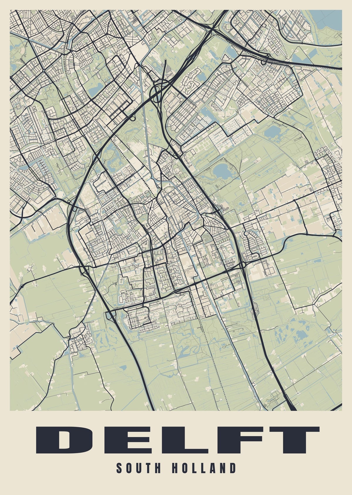 Street map poster of Delft, South Holland
