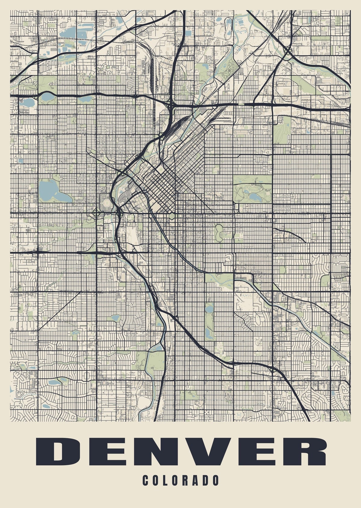 Street map poster of Denver, Colorado