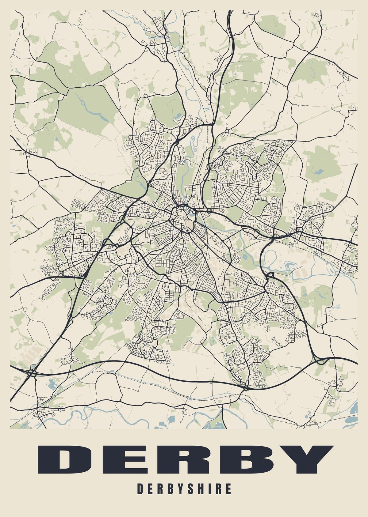 Street map poster of Derby, Derbyshire