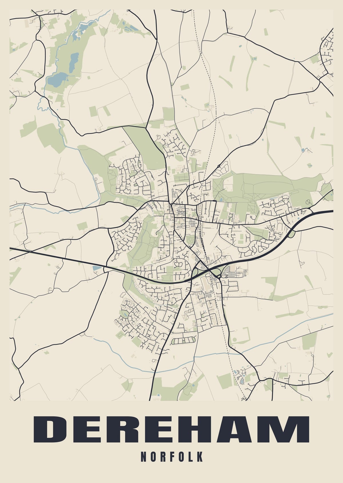 Street map poster of Dereham, Norfolk