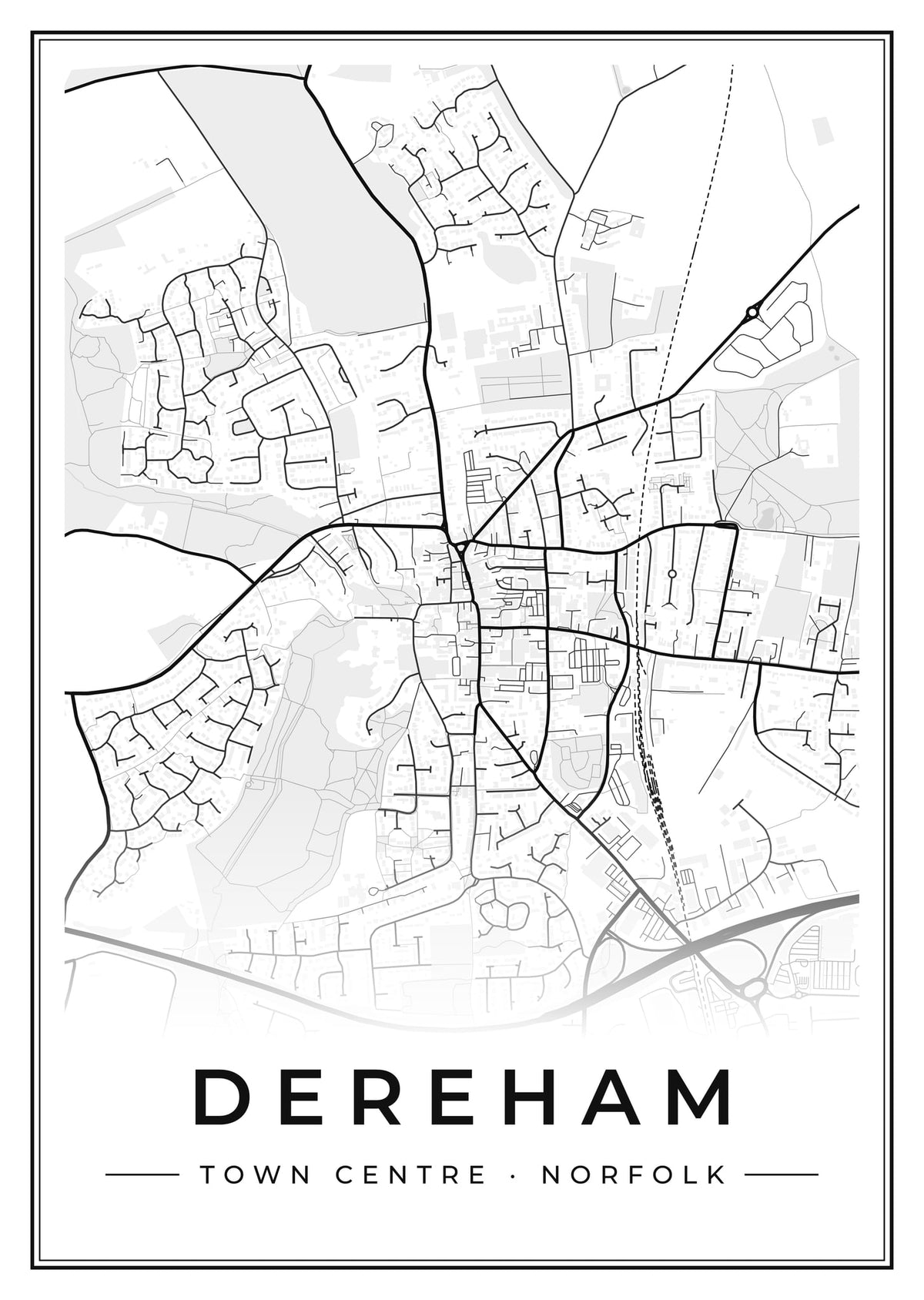 Street map poster of Dereham town centre, Norfolk