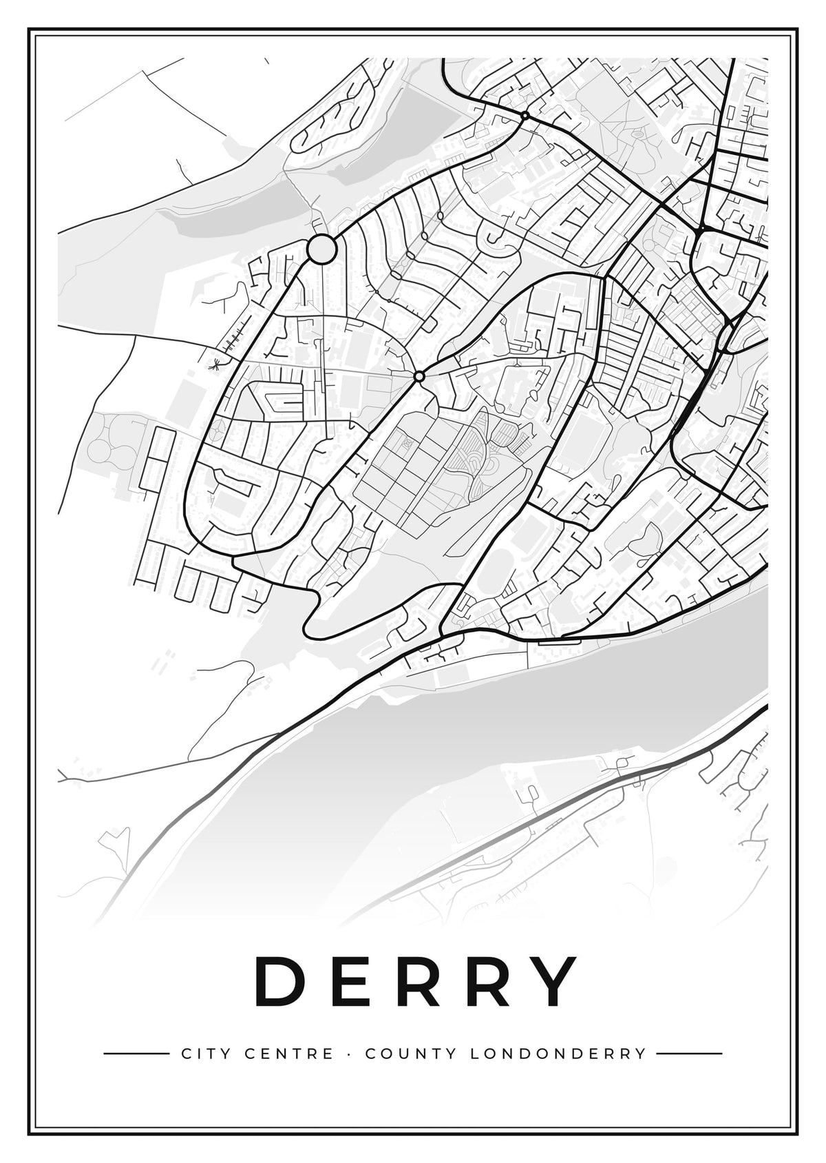 Street map poster of Derry city centre, County Londonderry