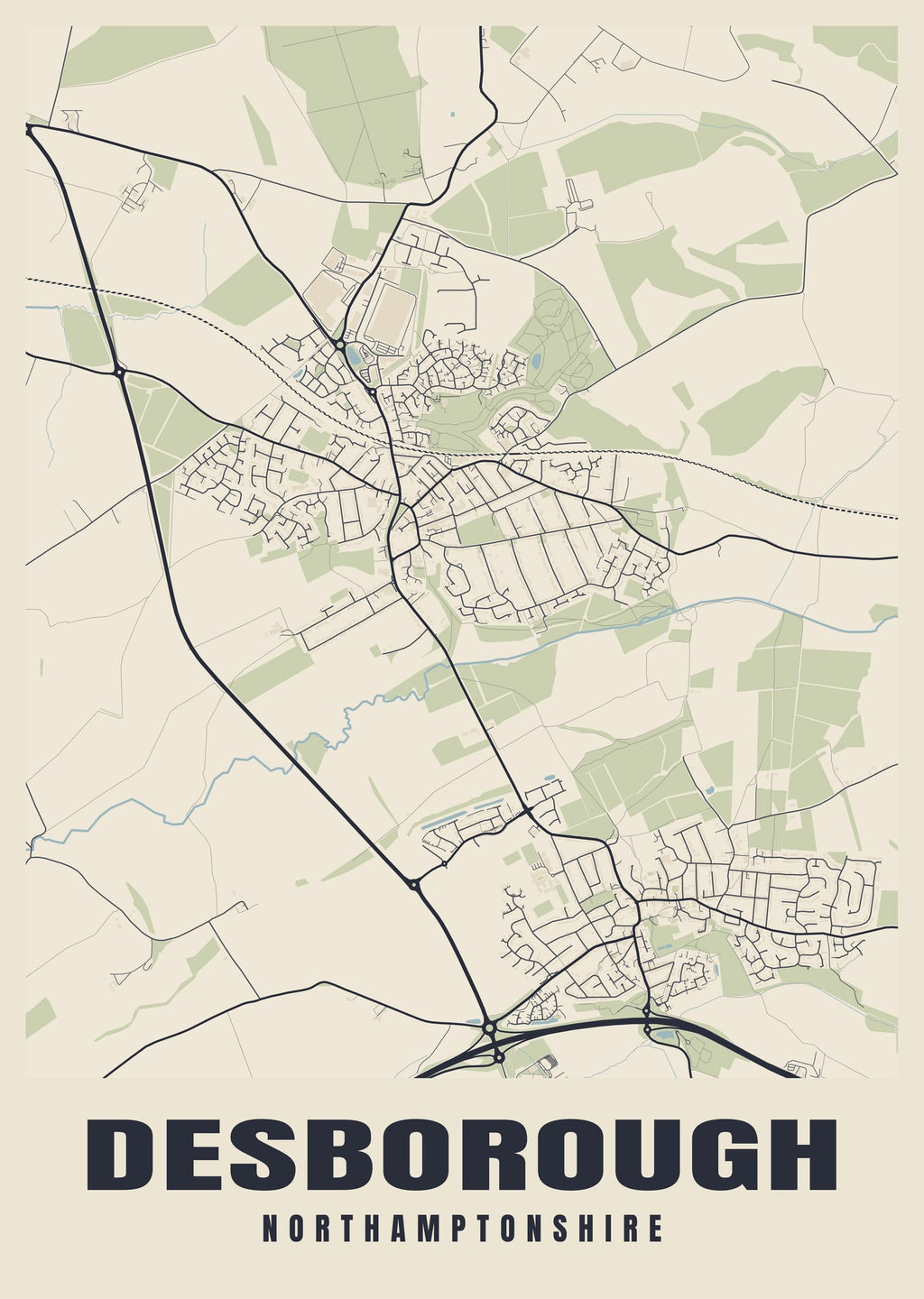 Street map poster of Desborough, Northamptonshire