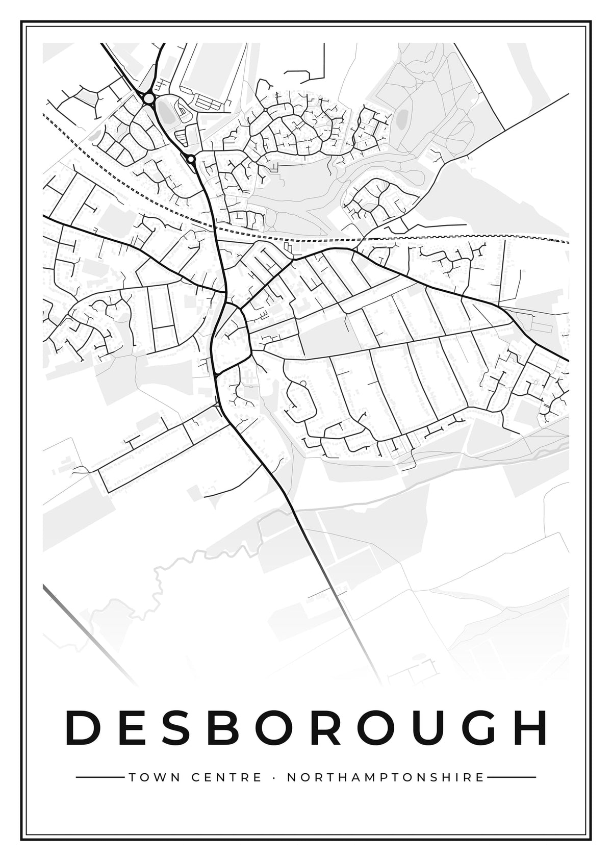 Street map poster of Desborough town centre, Northamptonshire