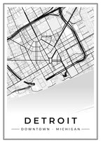 Street map poster of downtown Detroit, Michigan