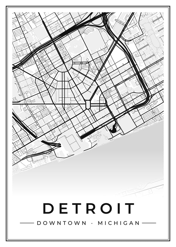 Detroit Downtown Street Map Poster