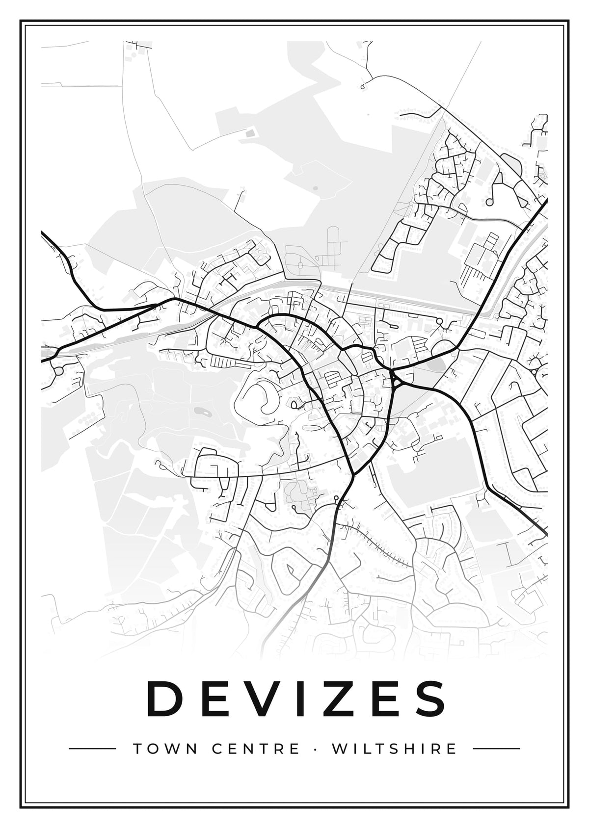 Street map poster of Devizes town centre, Wiltshire