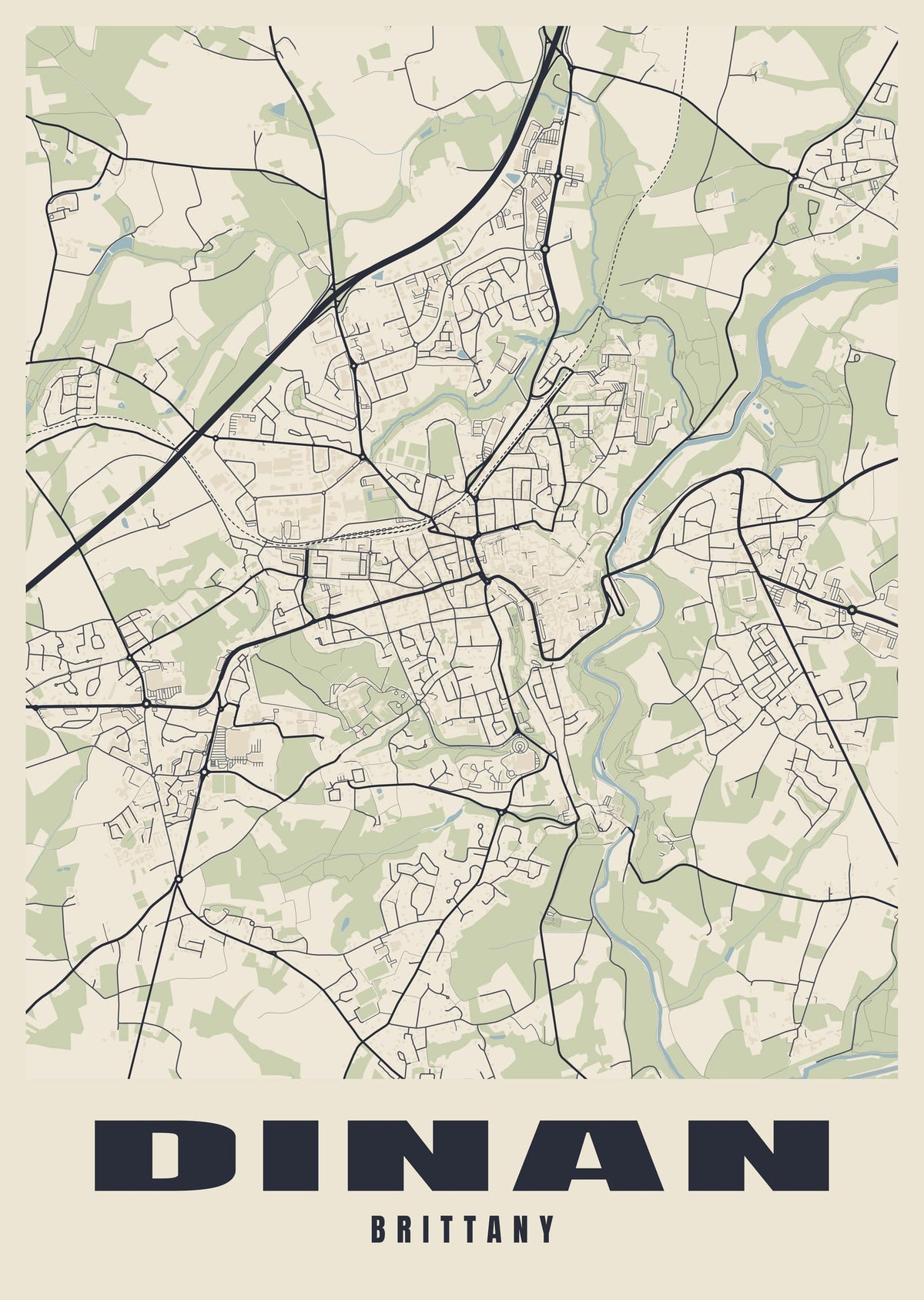 Street map poster of Dinan, Brittany