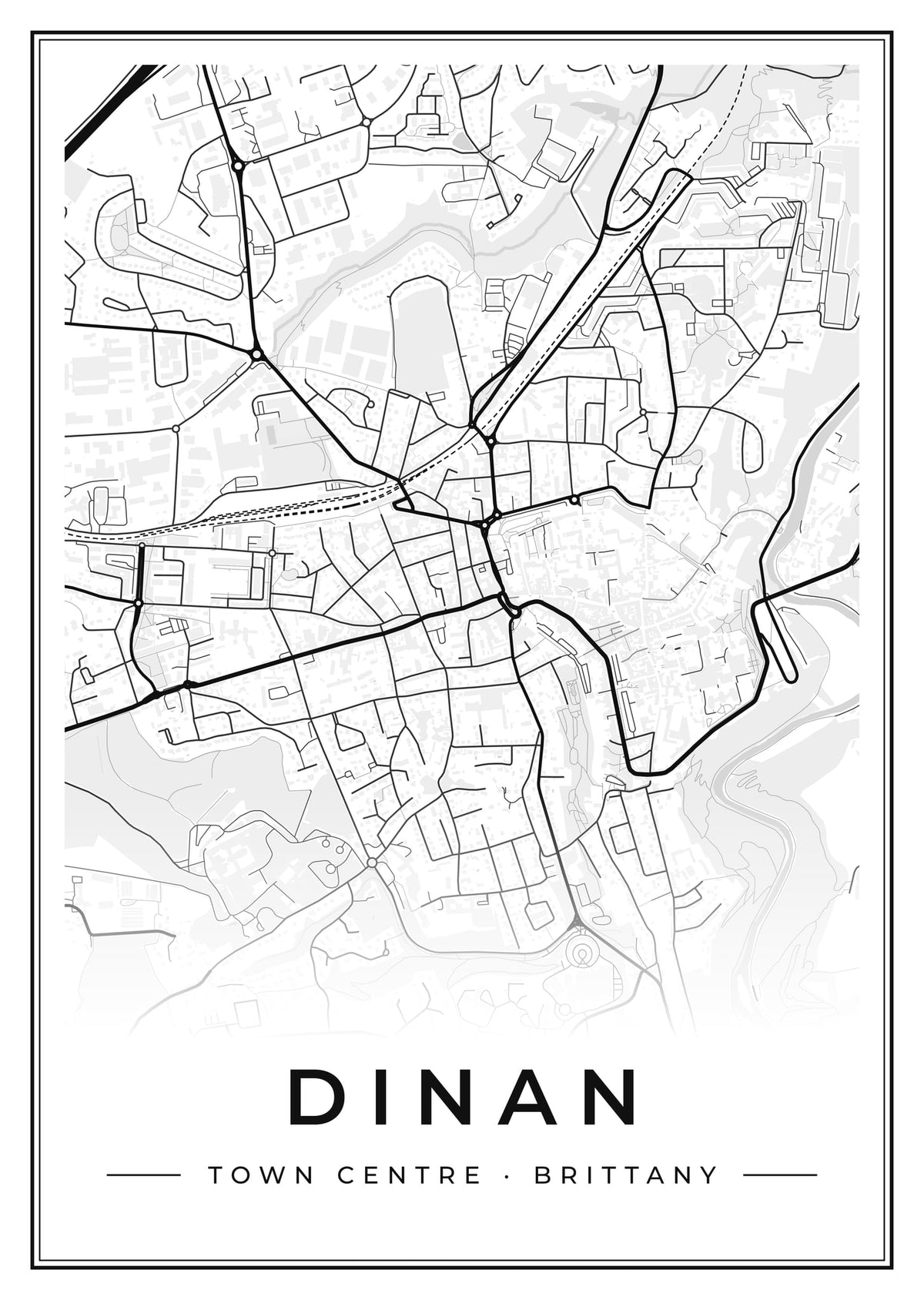 Street map poster of Dinan town centre, Brittany