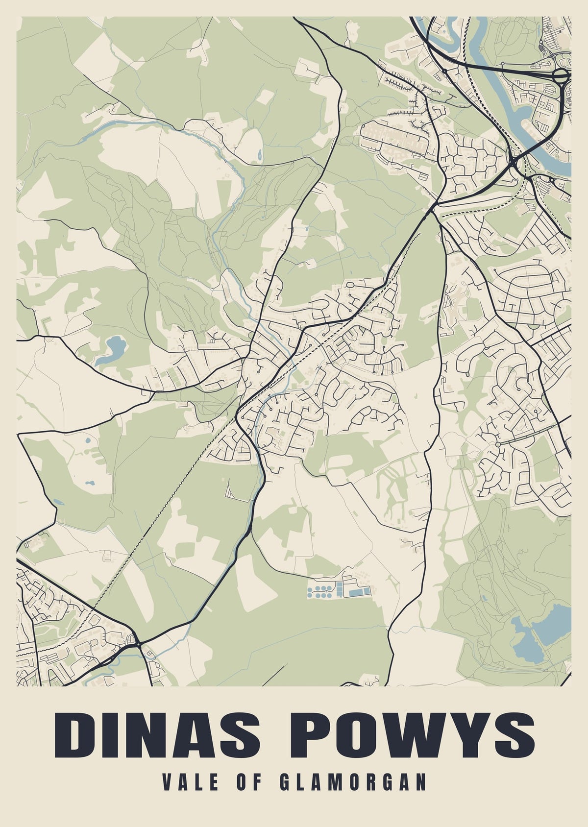 Street map poster of Dinas Powys, Vale of Glamorgan