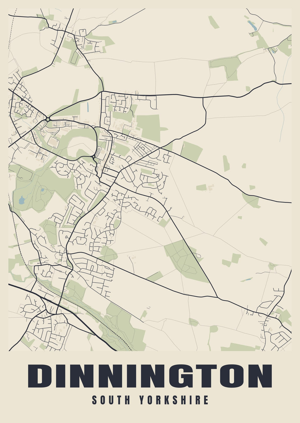 Street map poster of Dinnington, South Yorkshire