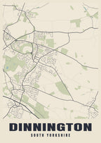 Street map poster of Dinnington, South Yorkshire