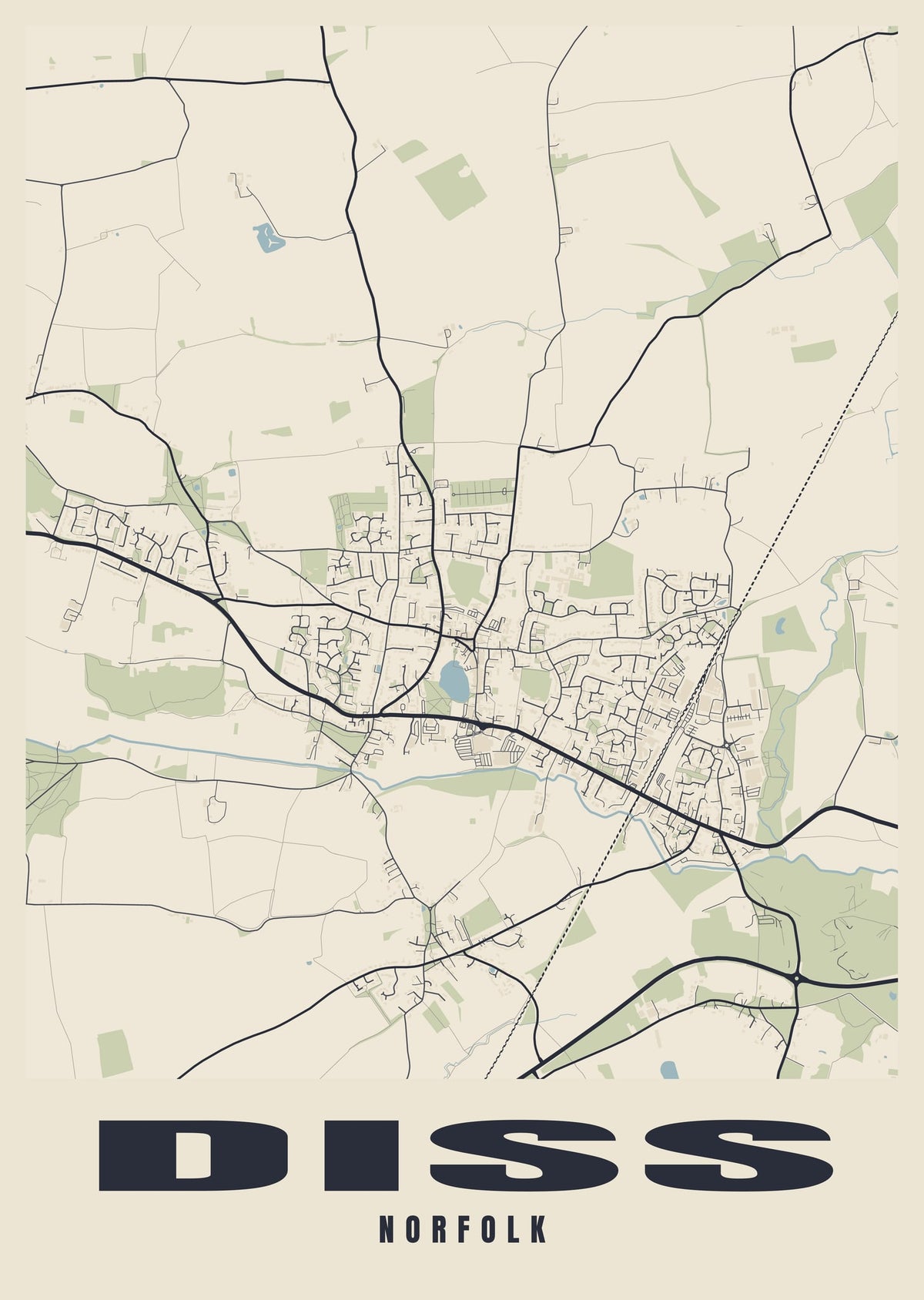 Street map poster of Diss, Norfolk