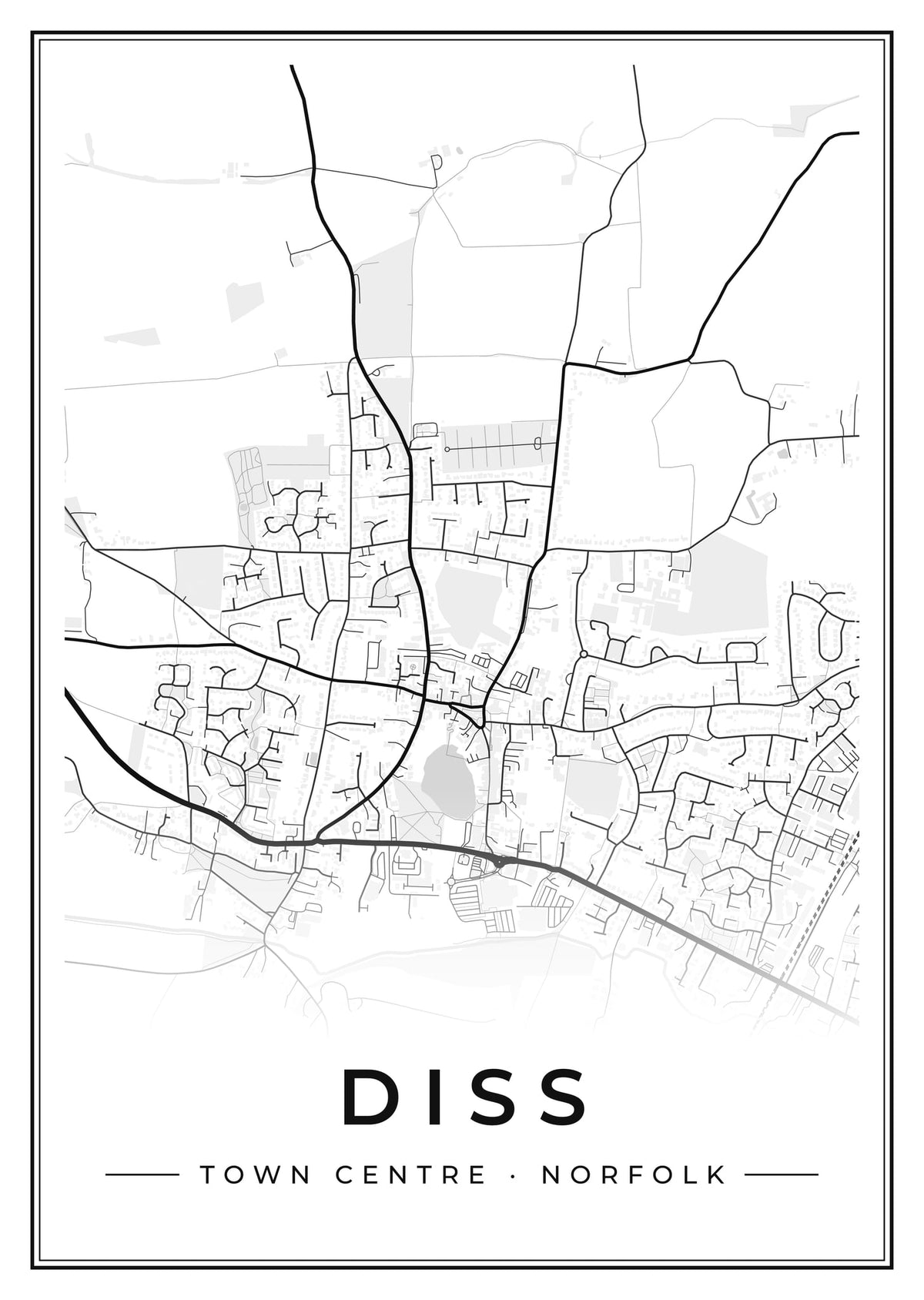 Street map poster of Diss town centre, Norfolk
