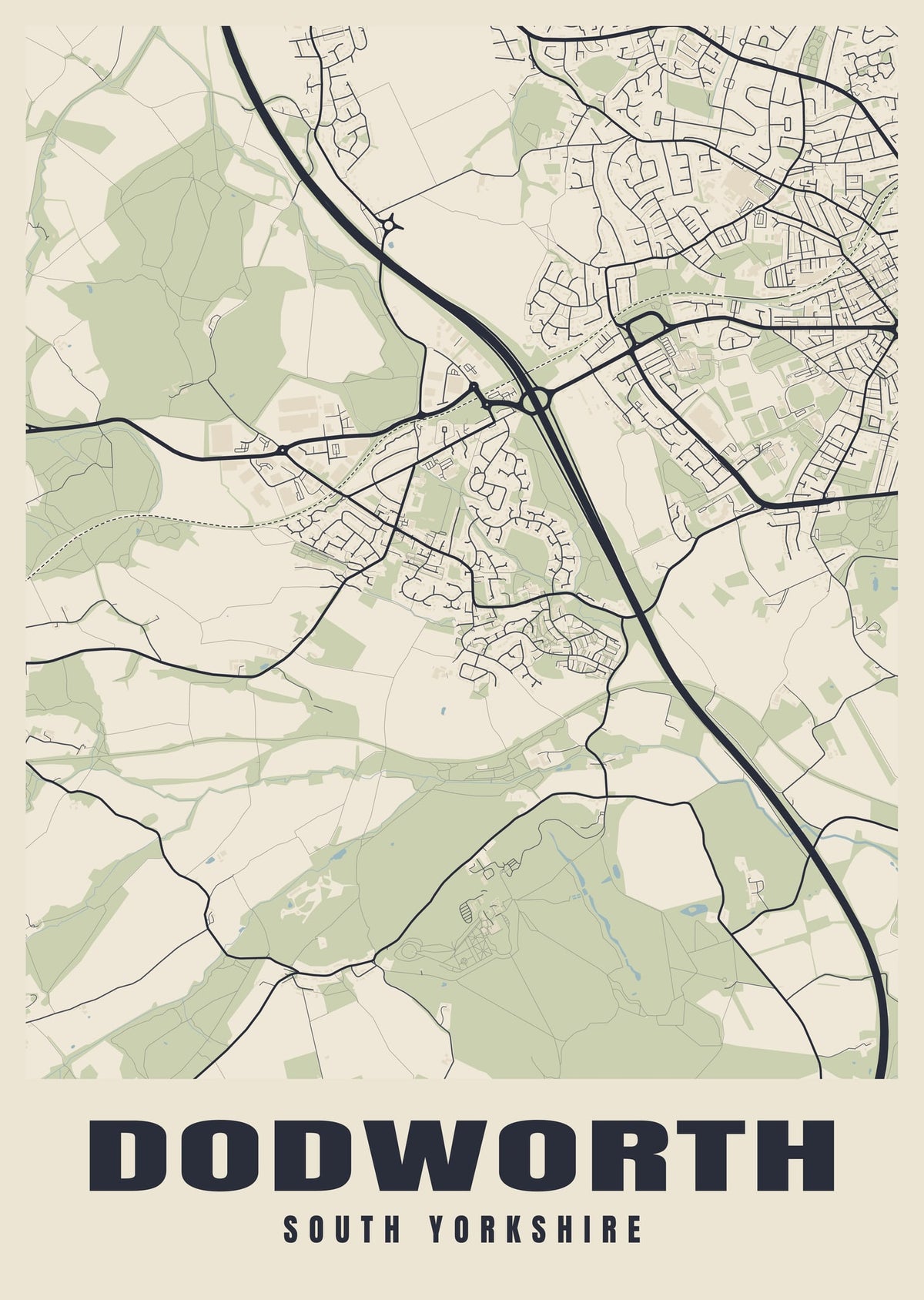 Street map poster of Dodworth, South Yorkshire