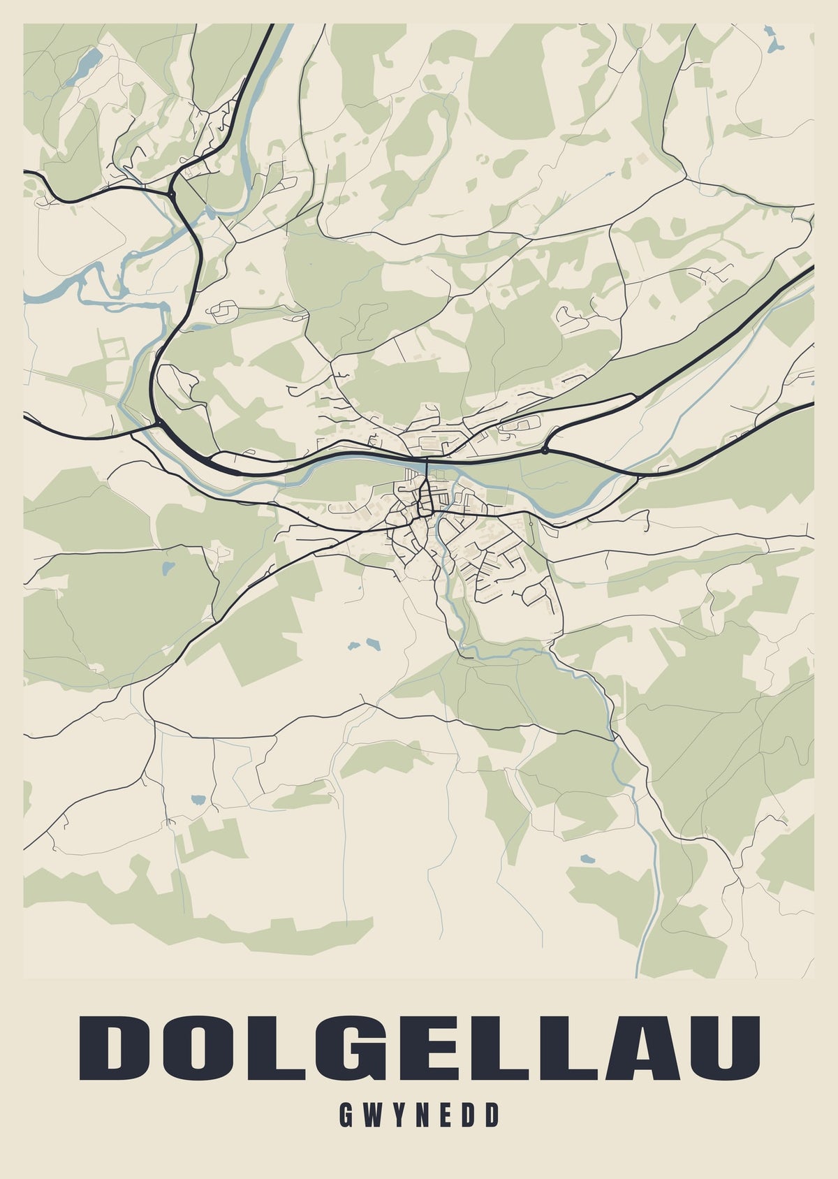 Street map poster of Dolgellau, Gwynedd