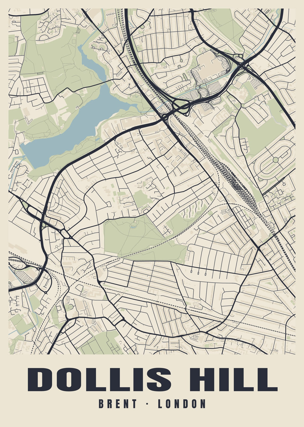 Heritage street map poster of Dollis Hill, Brent, London