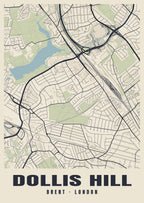 Heritage street map poster of Dollis Hill, Brent, London