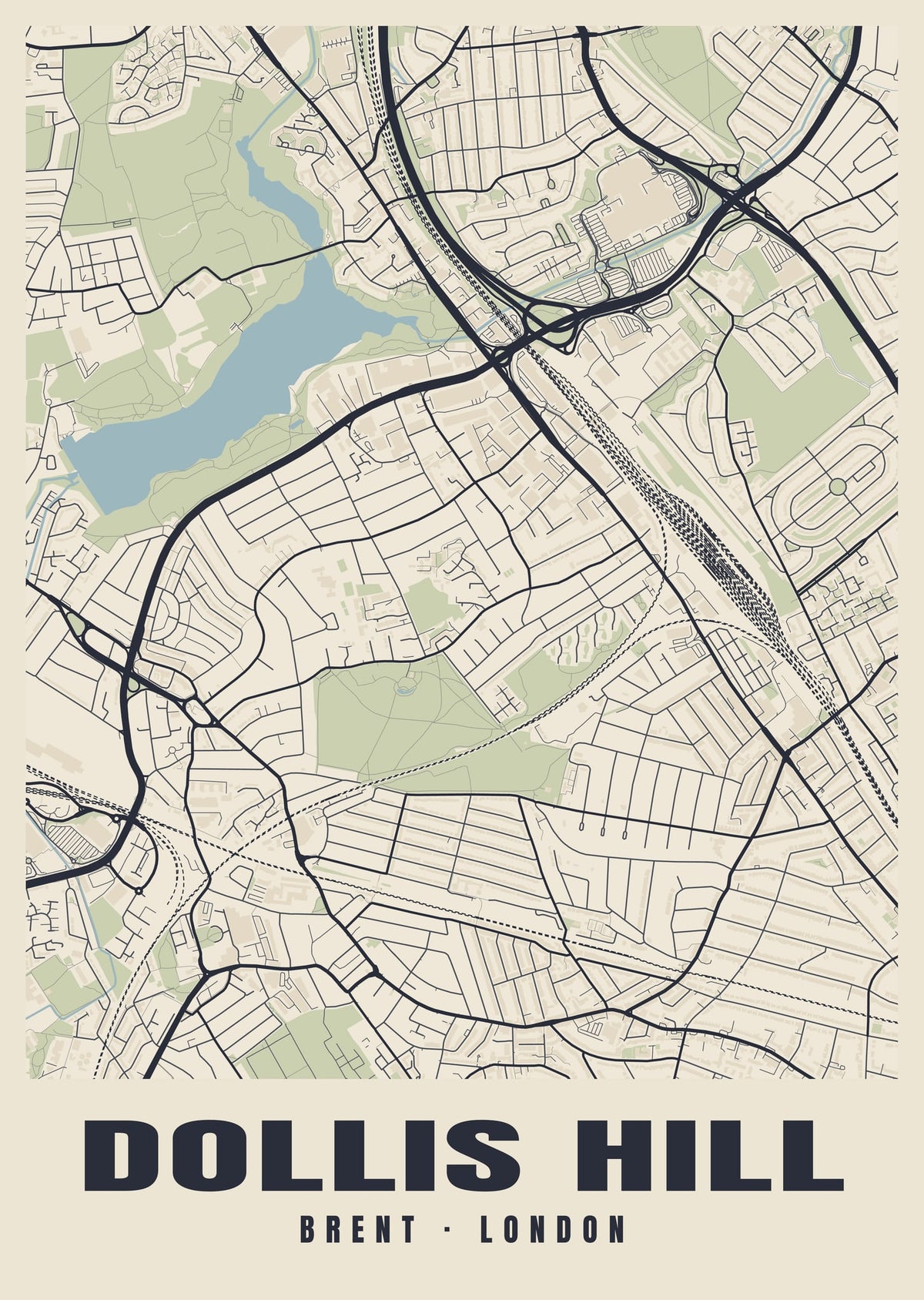 Heritage street map poster of Dollis Hill, Brent, London