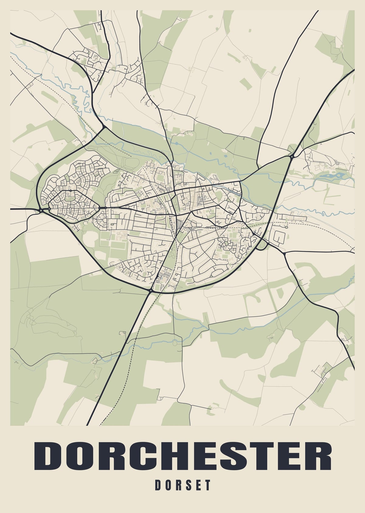 Street map poster of Dorchester, Dorset