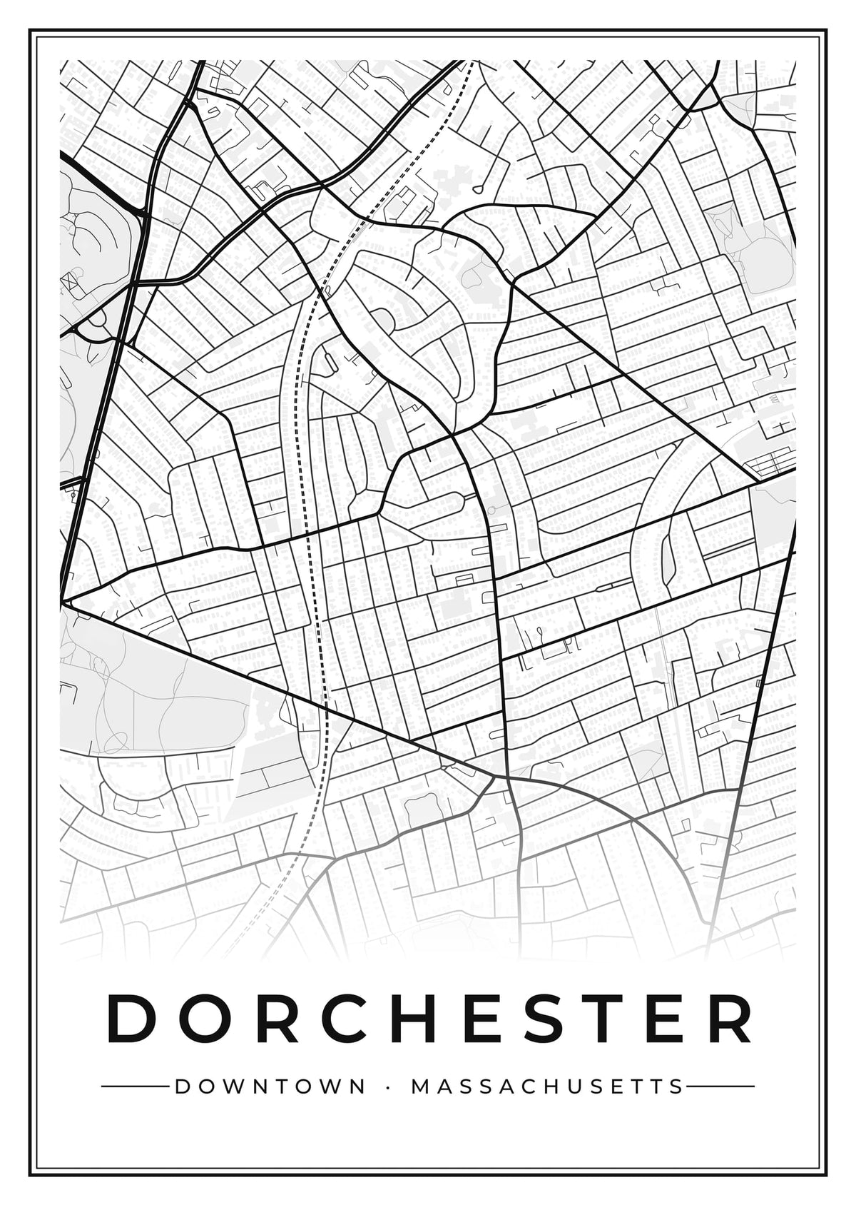 Street map poster of downtown Dorchester, Massachusetts