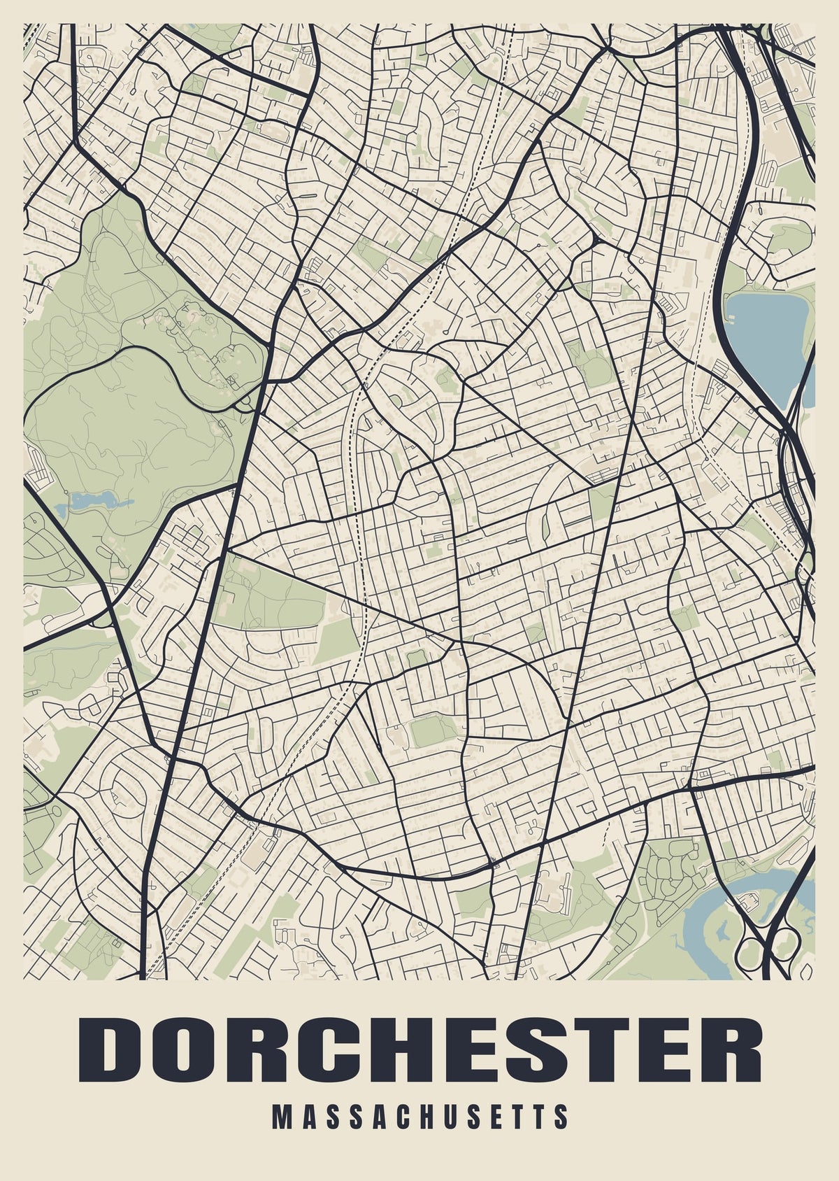 Street map poster of Dorchester, Massachusetts