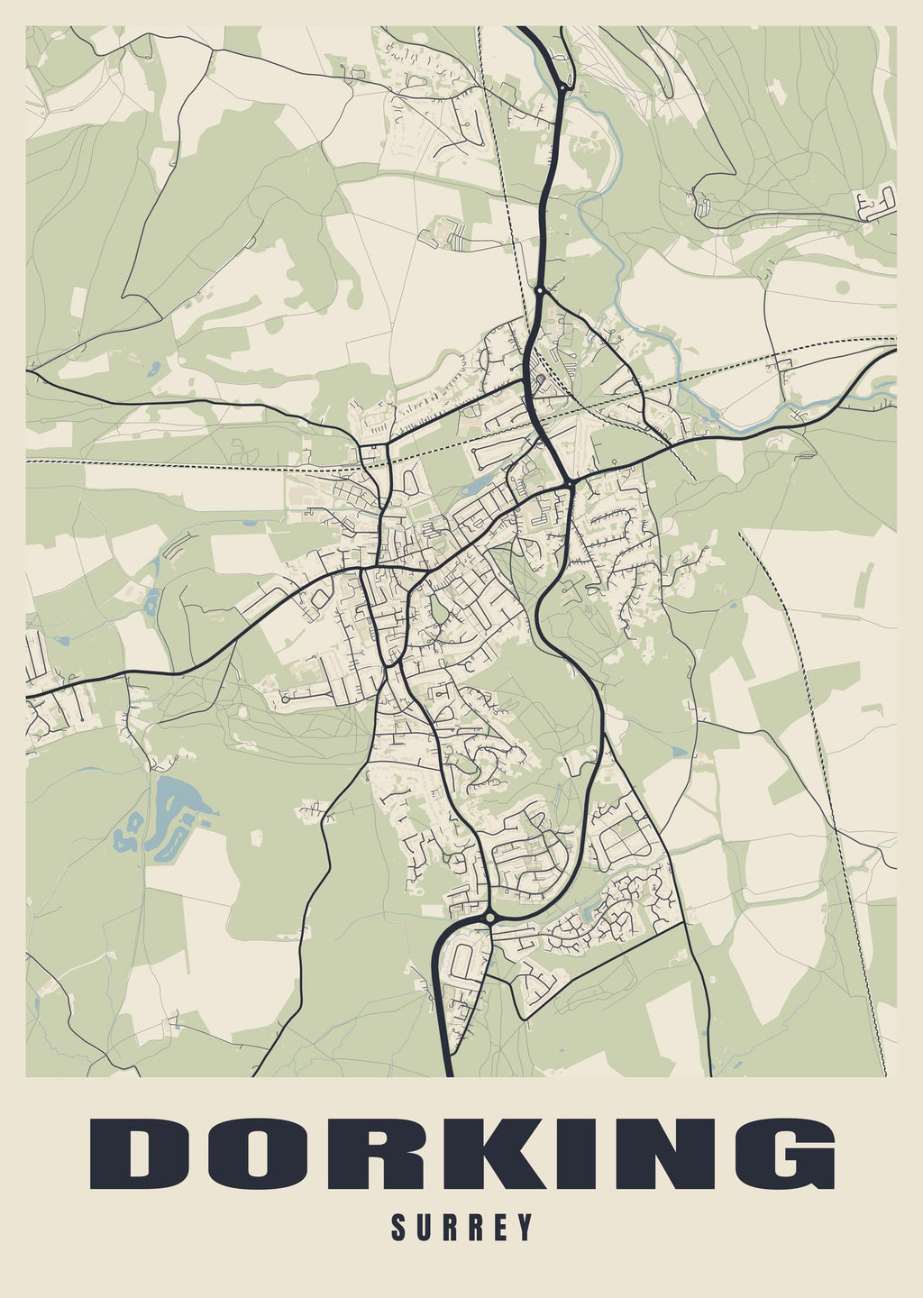 Street map poster of Dorking, Surrey