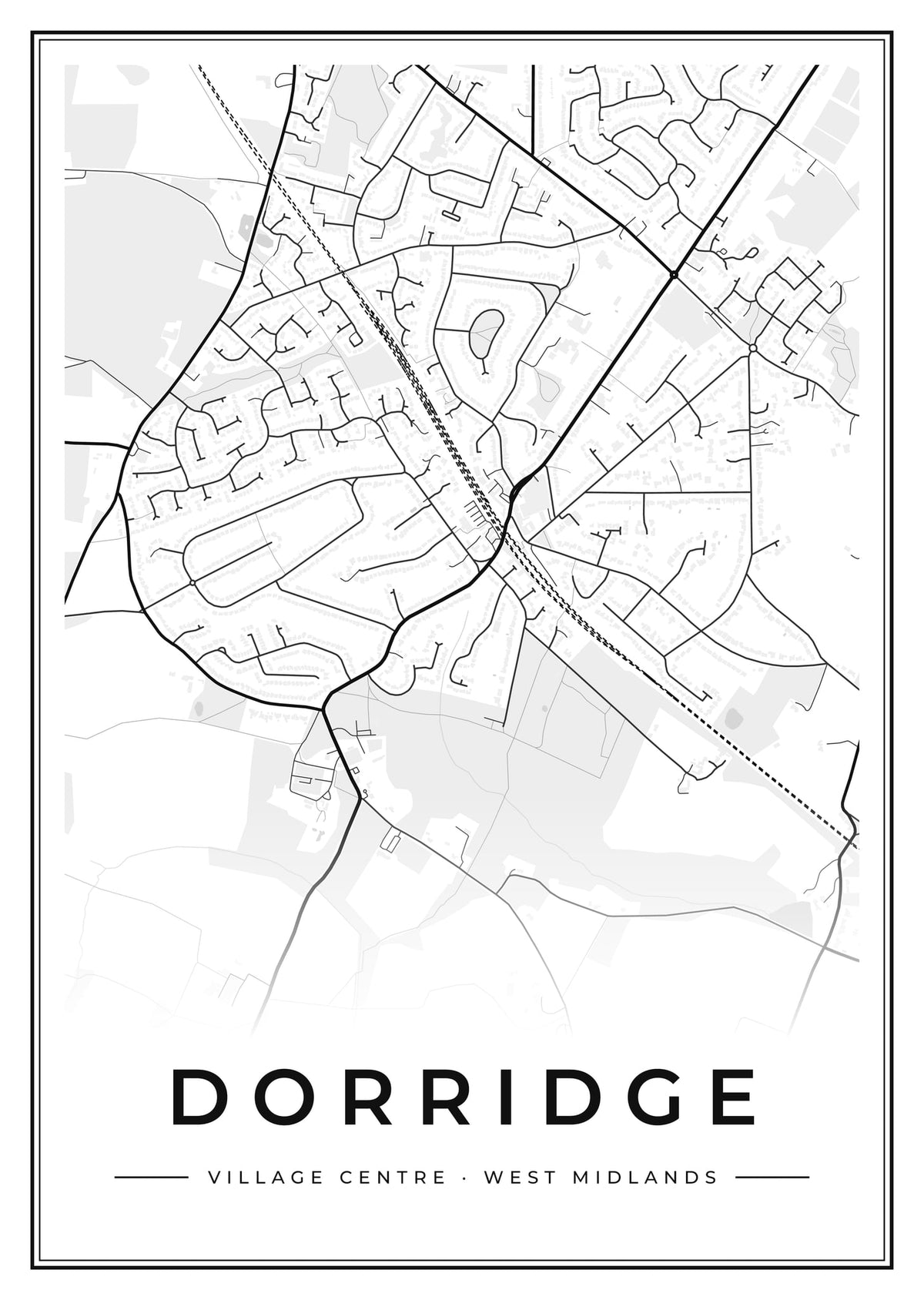 Street map poster of Dorridge village centre, West Midlands