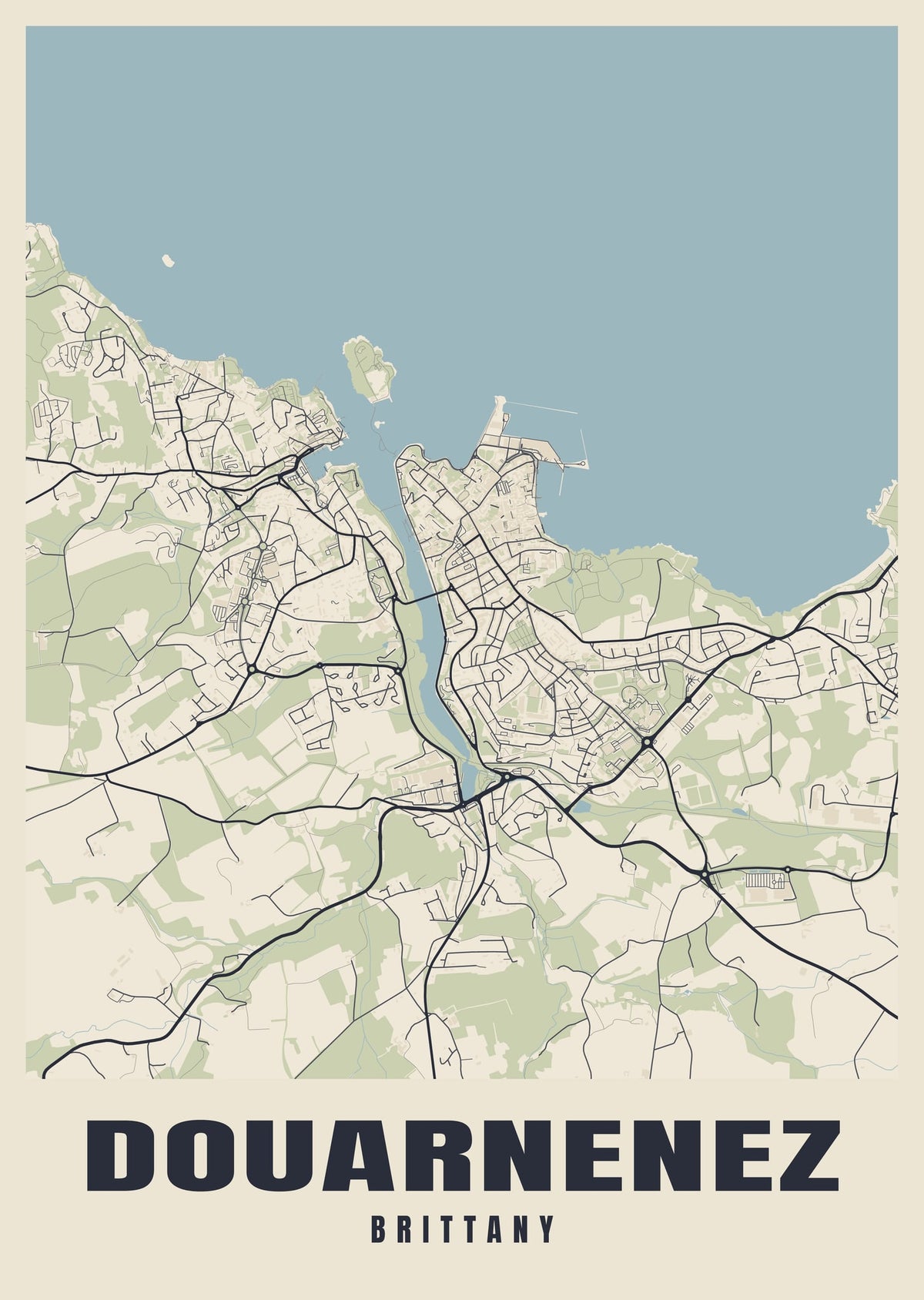 Street map poster of Douarnenez, Brittany
