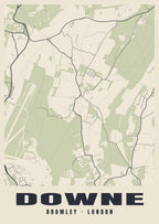Heritage street map poster of Downe, Bromley, London