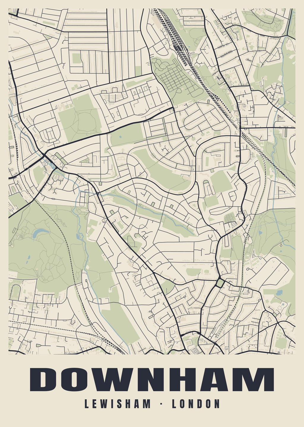 Heritage street map poster of Downham, Lewisham, London