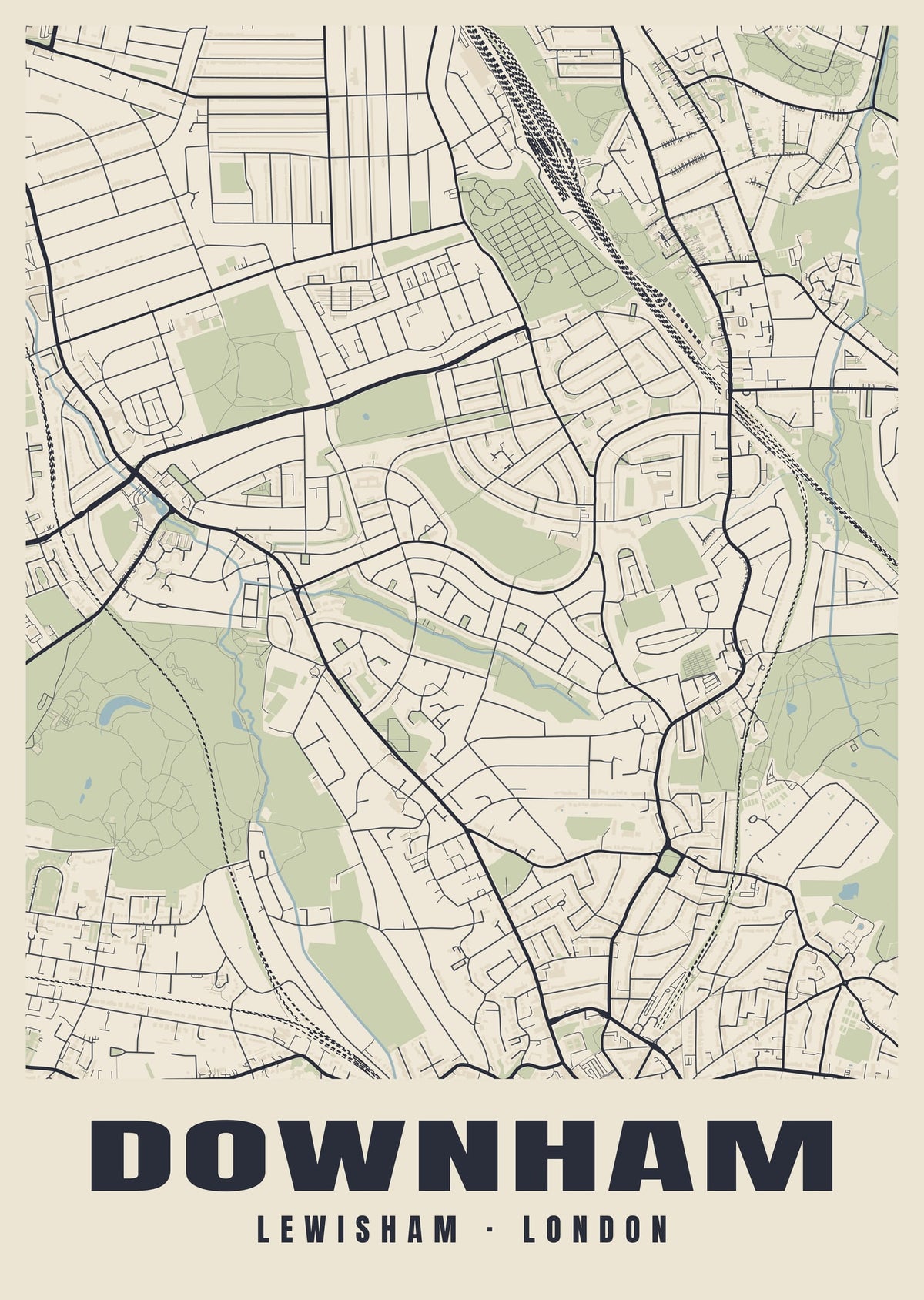 Heritage street map poster of Downham, Lewisham, London