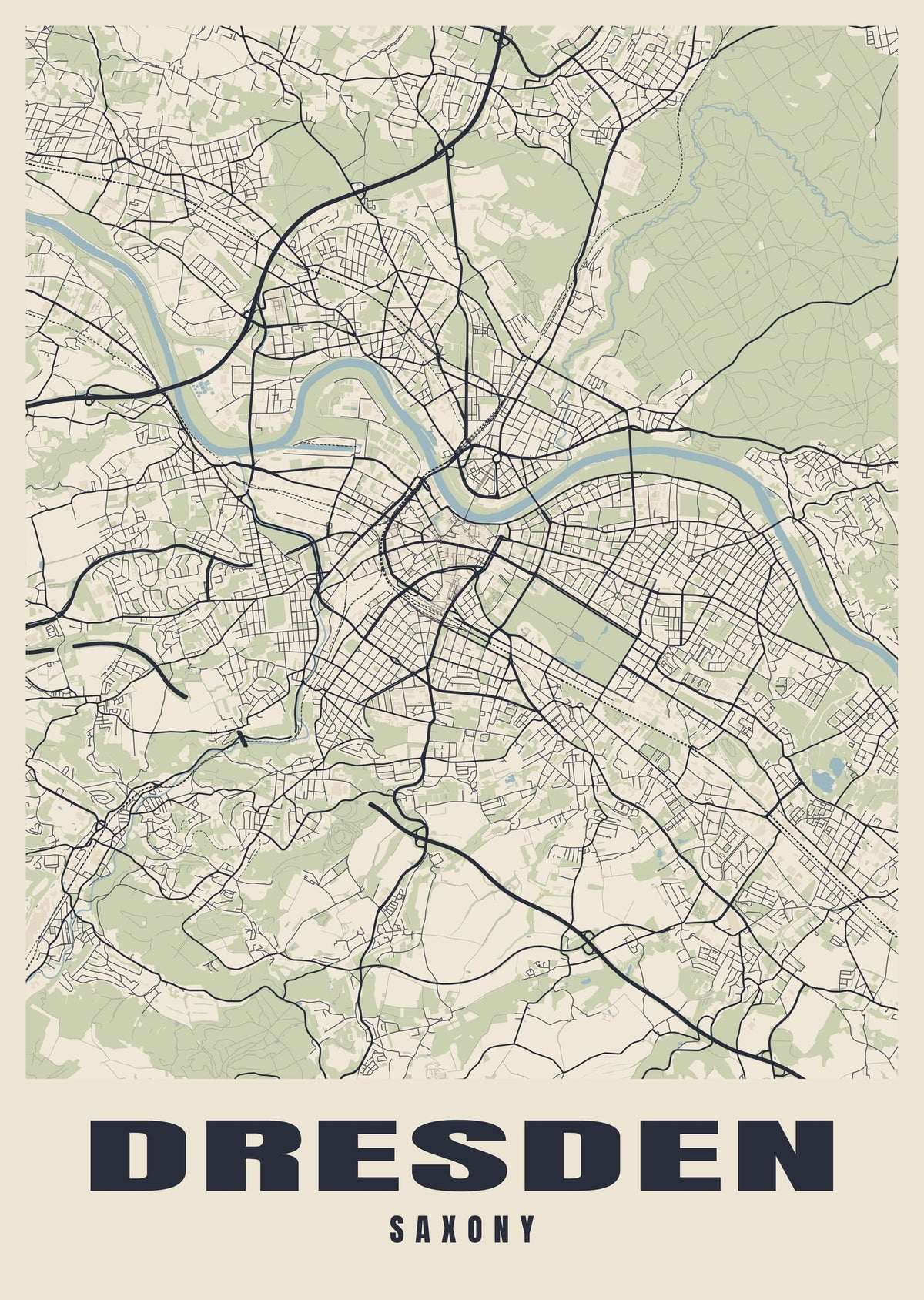 Street map poster of Dresden, Saxony